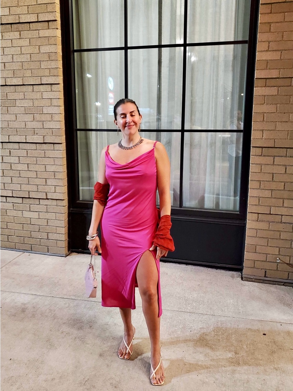 NBD cowl slit midi dress